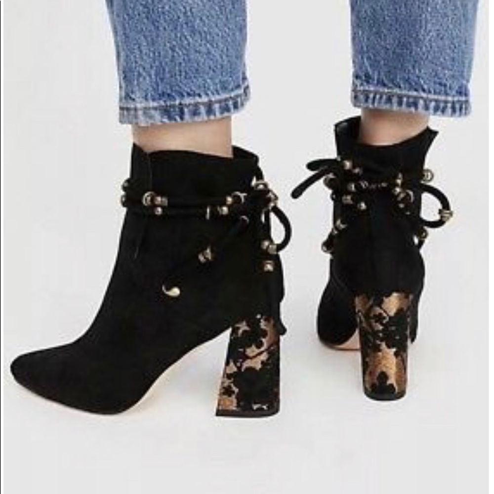 Free people starlight black and gold ankle bootie
